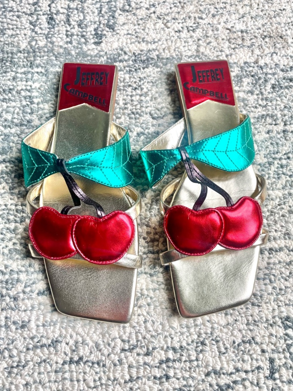 🍒 Extremely rare! 🍒 Y2K Jeffrey Campbell Cherry Slides Vintage Gold Metallic - Picture 6 of 10